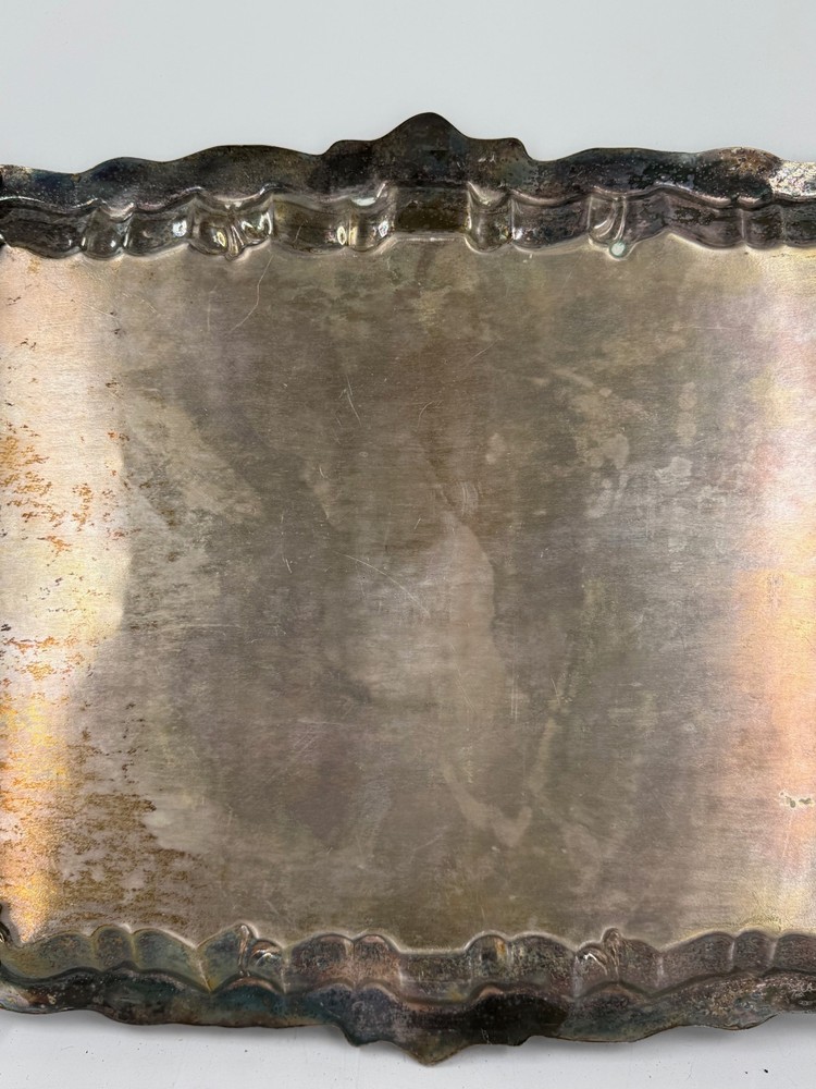 Vintage Silver Plated Copper Silver On Copper Ornate Engraved Serving Tray-25"