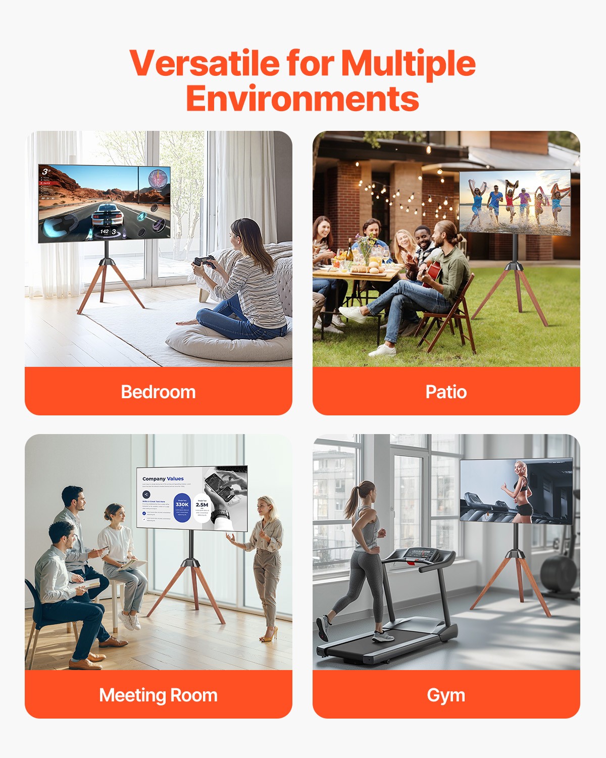 Tripod Easel TV Stand Wood Legs Holds up to 99 lbs for 40-65 Inch Screens