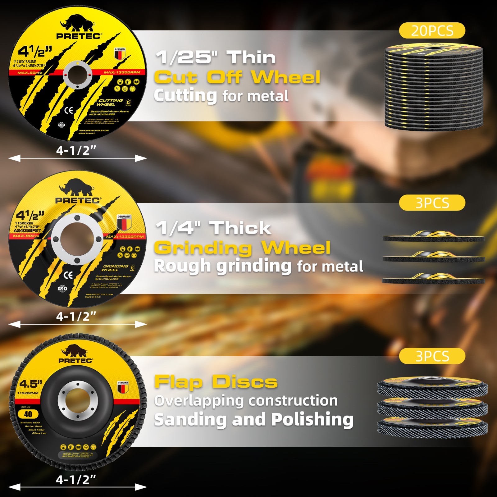 26PCS 4.5" Metal Cut Off Wheels Grinding Flap Disc Angle Grinder 40 60 80 Grit