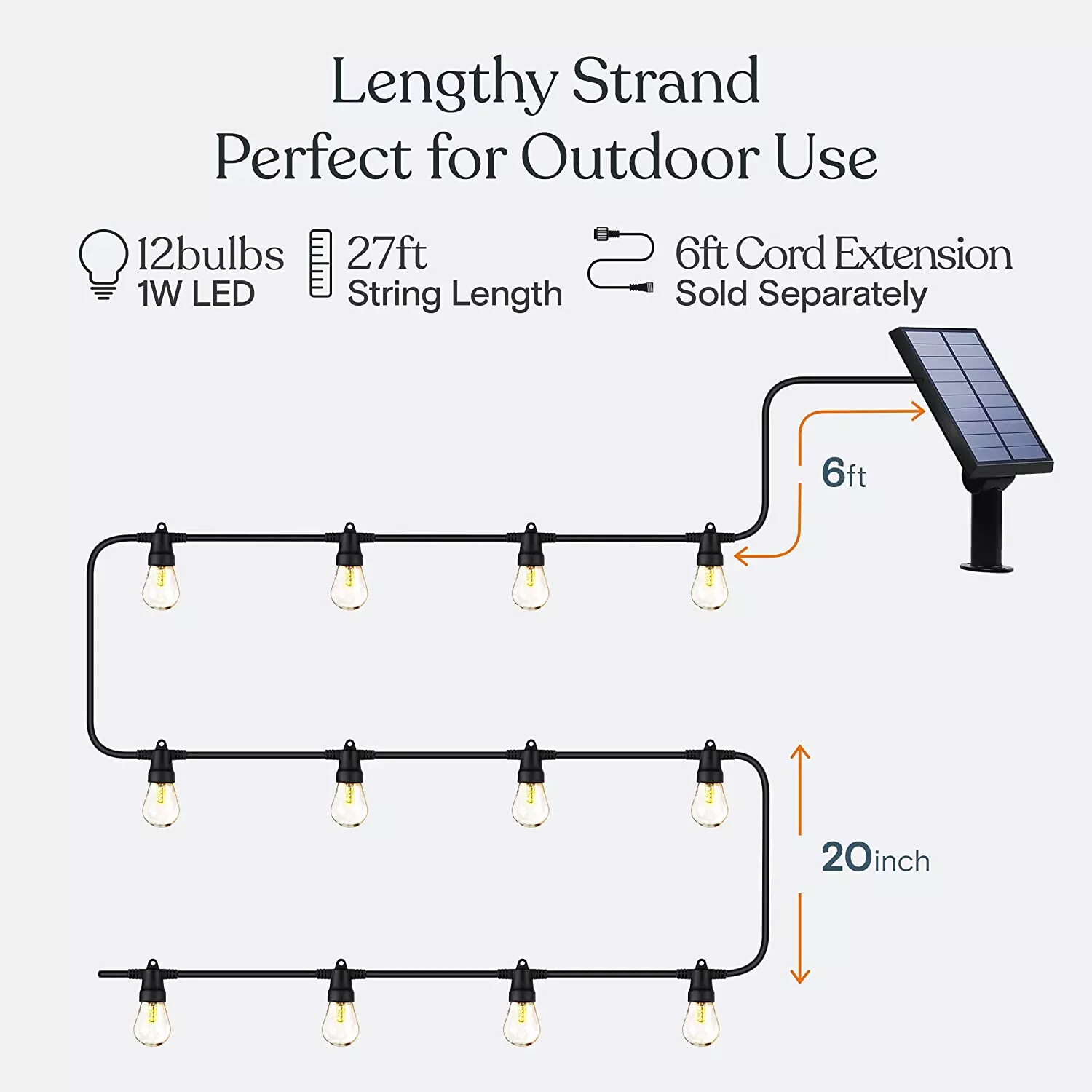 Brightech Ambience Pro Solar Powered Outdoor String Lights, 48/27 Ft Edison Bulb