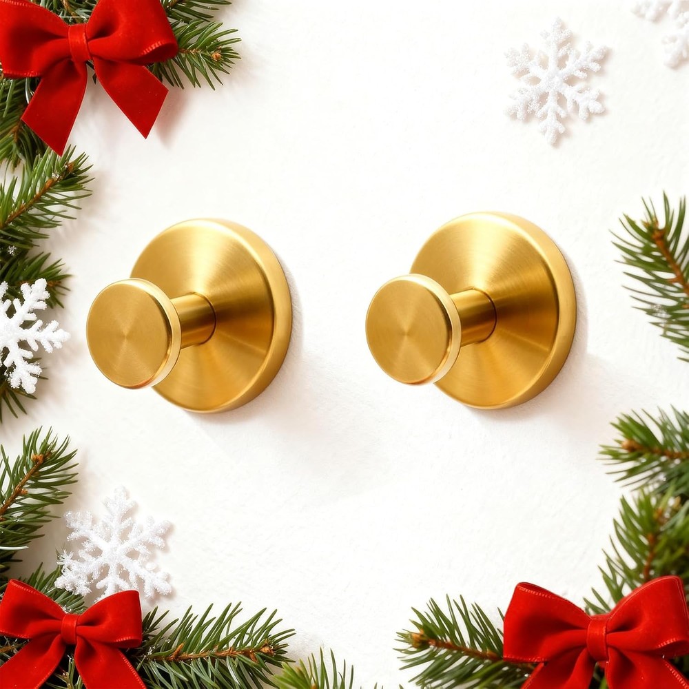 Shower Hooks for Inside Shower,Suction Cup Glass 2 Pack, Gold