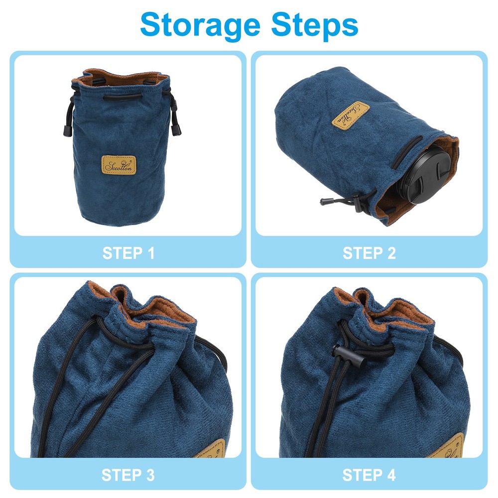 Soft Camera Pouch, L Size Flannel Camera Lens Case, Black (Round)