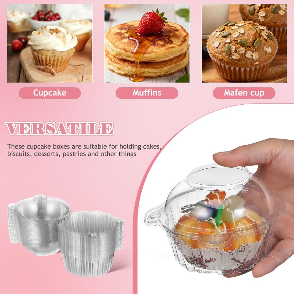 100pcs Disposable Clear Cake Cups with Lid Individual PET Packaging - Medium ...