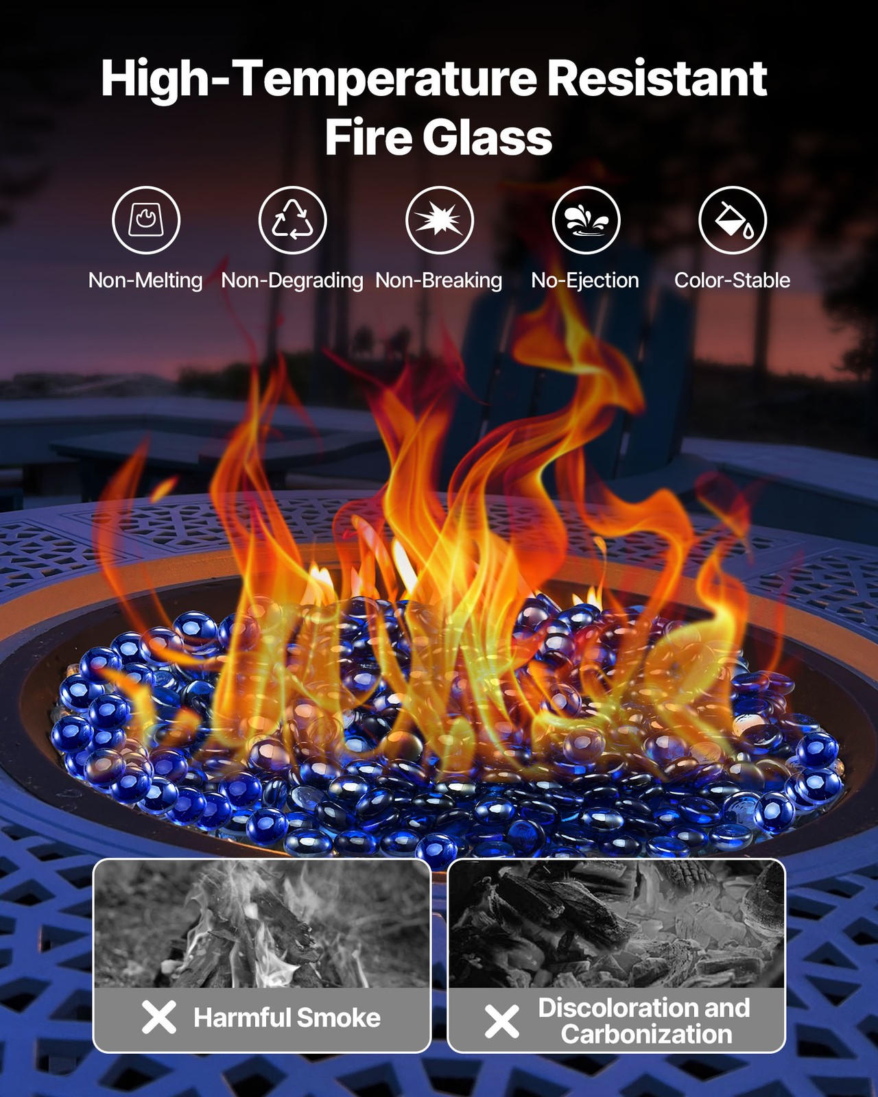 VEVOR 20 LBS Fire Glass 3/4-Inch Round Fireplace Glass Rocks for Fire Pit