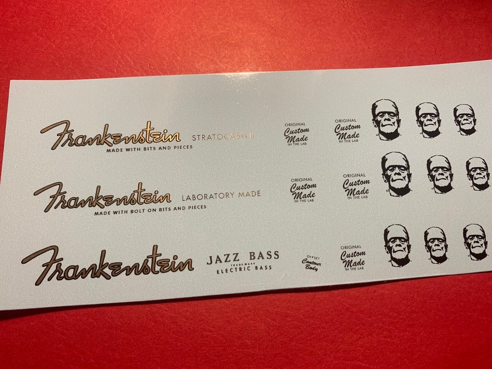 Frankenstein Custom Guitar Waterslide Decals Gold or Silver Metallic 2 same