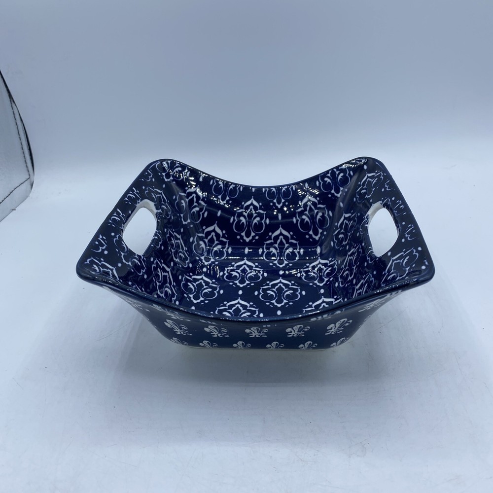 Certified International Blue Indigo Square Serving Bowl Handled 6"x3"