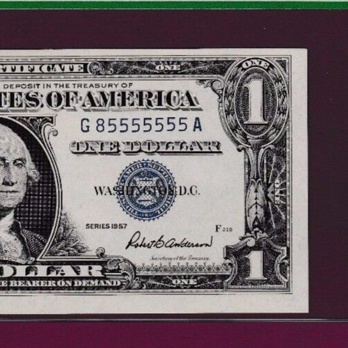 NEAR SOLID BINARY  $1  1957   SILVER CERTIFICATE NOTE S/N 85555555  Fr.1619 PCGS