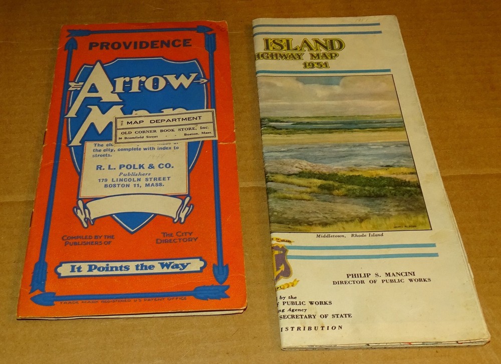 Providence Arrow Map circa 1948 & Rhode Island Highway Map 1951