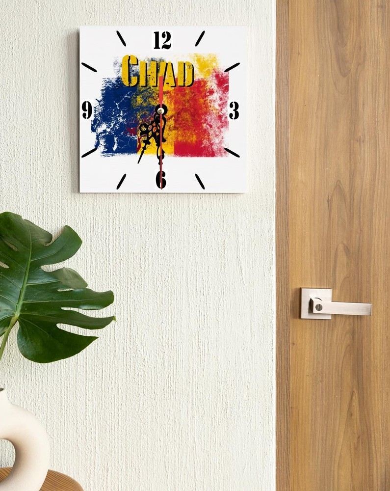 Chad Flag Wall clock patriots CERAMIC Tile Watch Support Décor