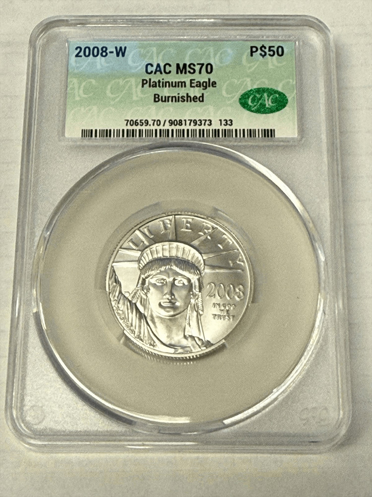 2008 w $50 Burnished Platinum Eagle CACG MS 70