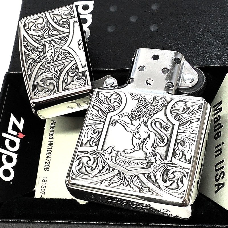 Zippo Cerberus Crest Silver Ibushi Etching Double Sided Processing Lighter Japan