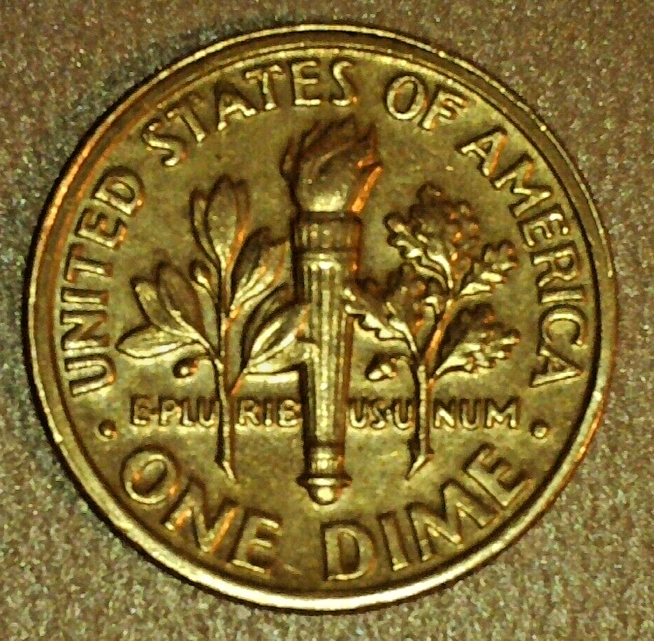 1989-P Roosevelt dime collar/rim error. 450