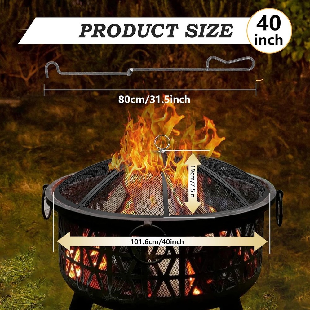 Fire Pit Spark Screen, 40 Inch Diameter Screen with 40 Inch, Black