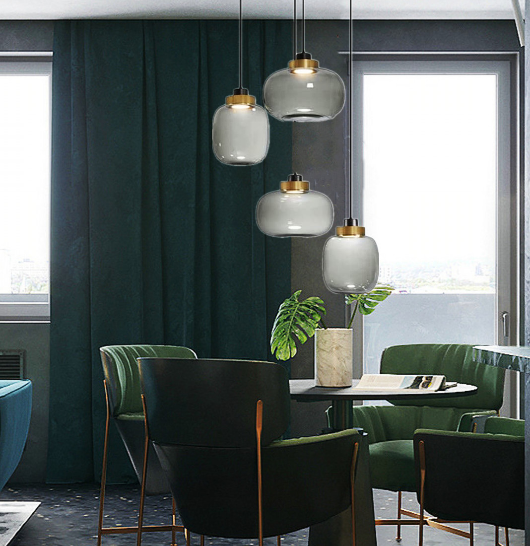 Modern 4 Lights Chandelier Adjustable Smoky Glass Pendant Lamp Ceiling Fixtures