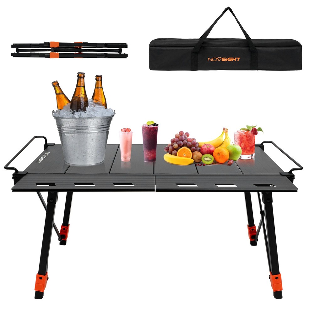 NOVSIGHT Portable Camping Table Adjustable Height Folding Roll Up Tabletop w/Bag