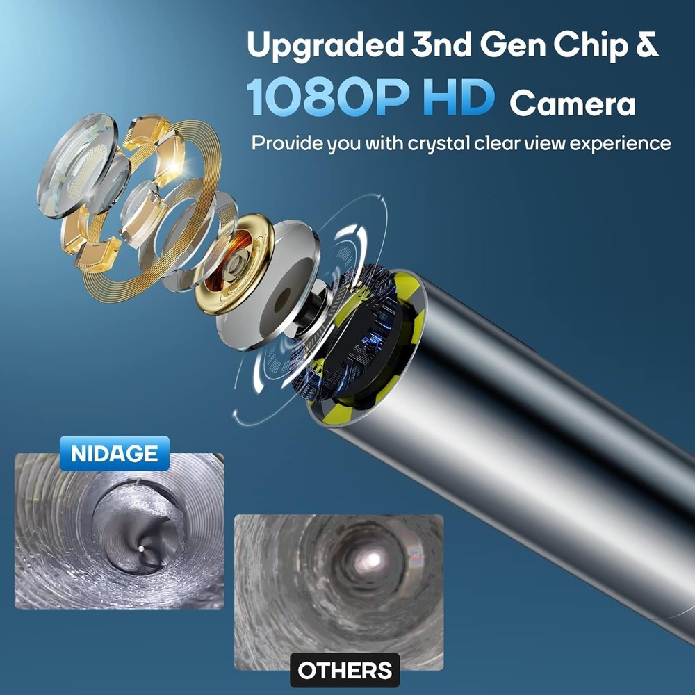 Waterproof Inspection Camera - 1080P HD Wi-Fi Borescope for iPhone/Android