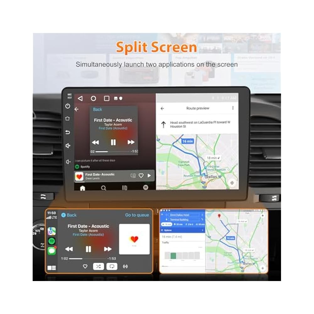 For Wireless CarPlay Android Auto Stereo w 10 Inch Touch Screen & Backup Camera