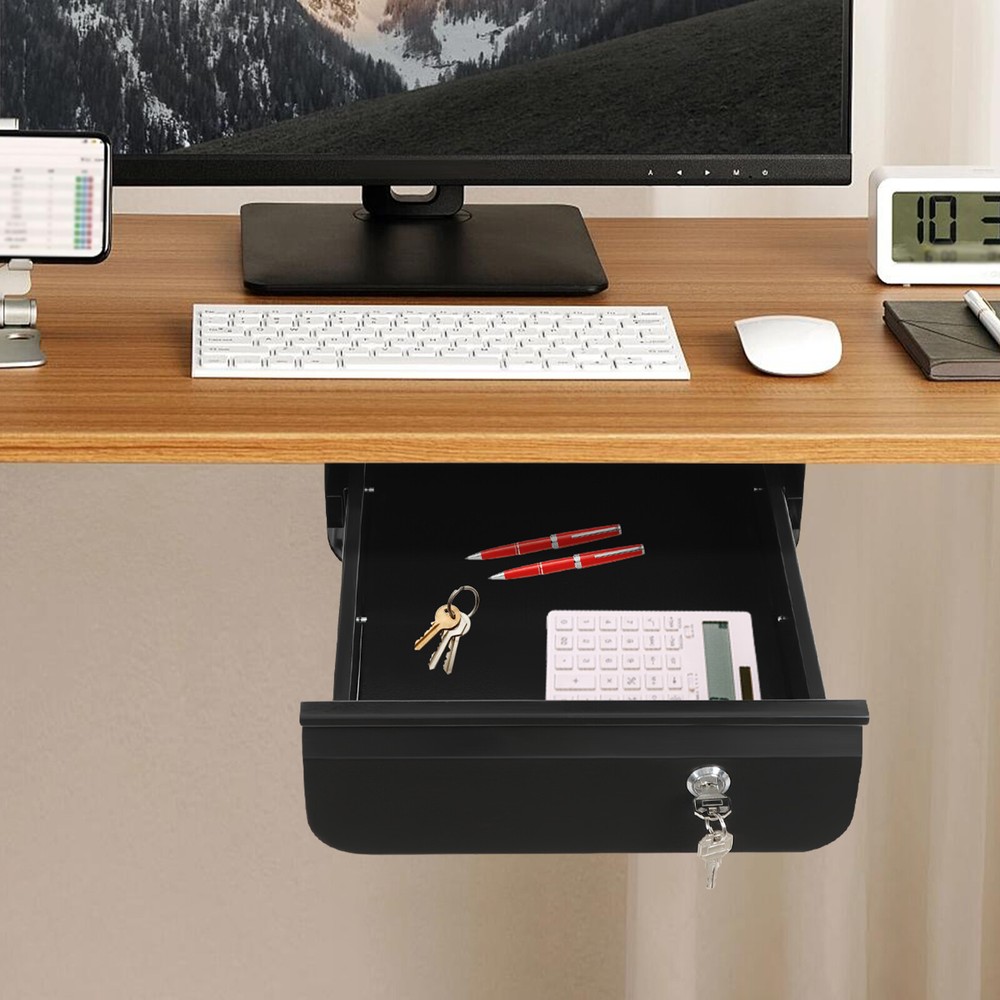 11.5 × 14.3in Lockable Under Desk Pull-Out Sliding Storage Drawer