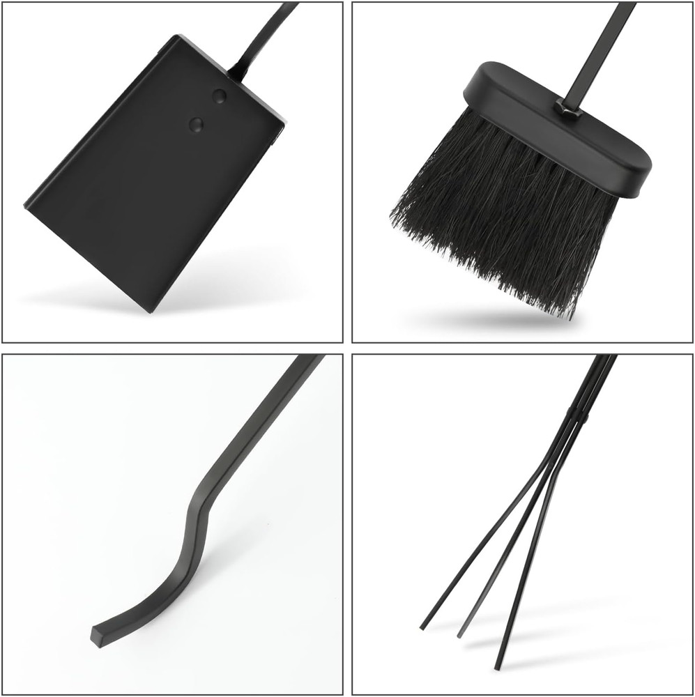 5-Piece Fireplace Tool Set with Stand - Indoor/Outdoor Fire Cleaning Tools