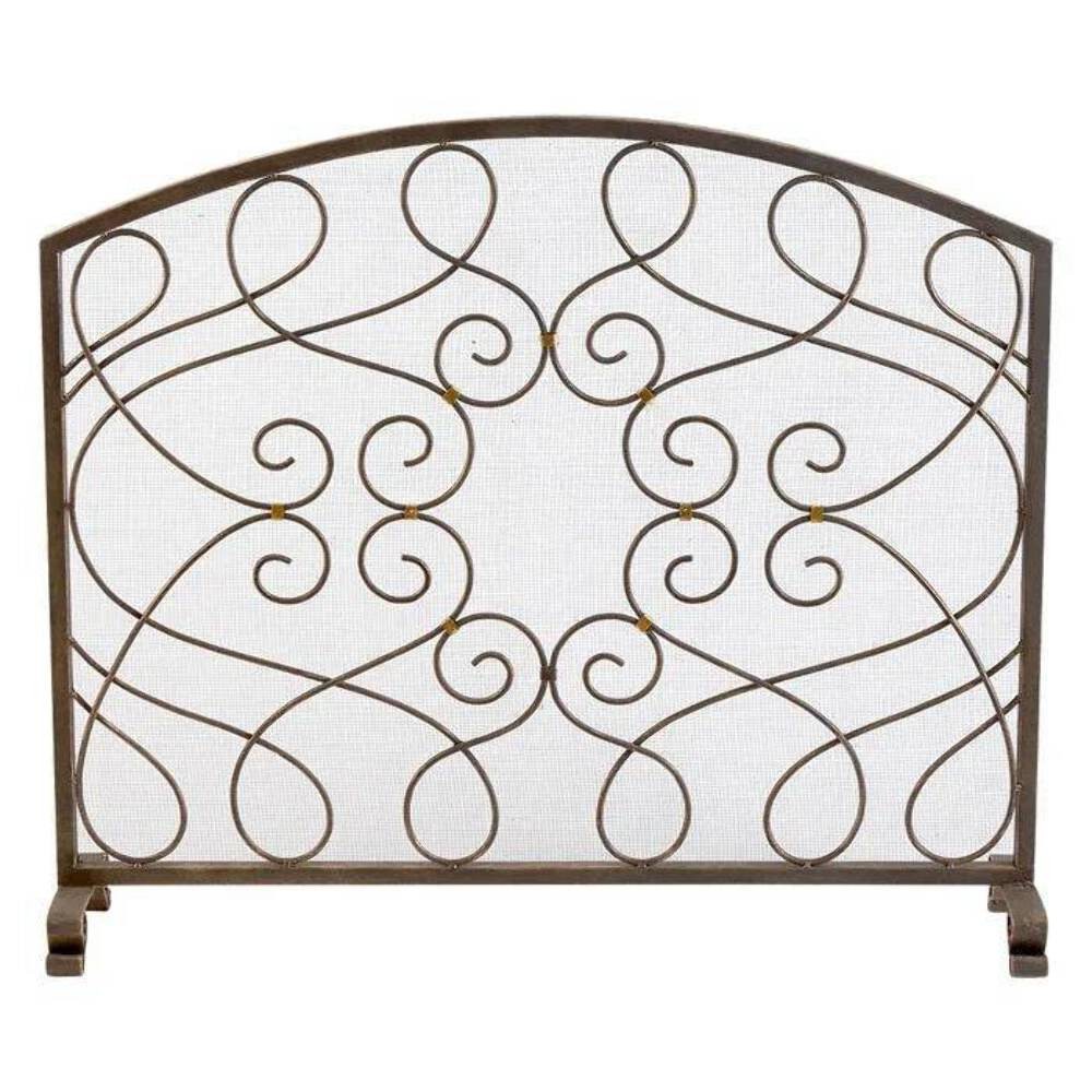 Single Panel Fireplace Screen with Brown Loops and Gold Accents
