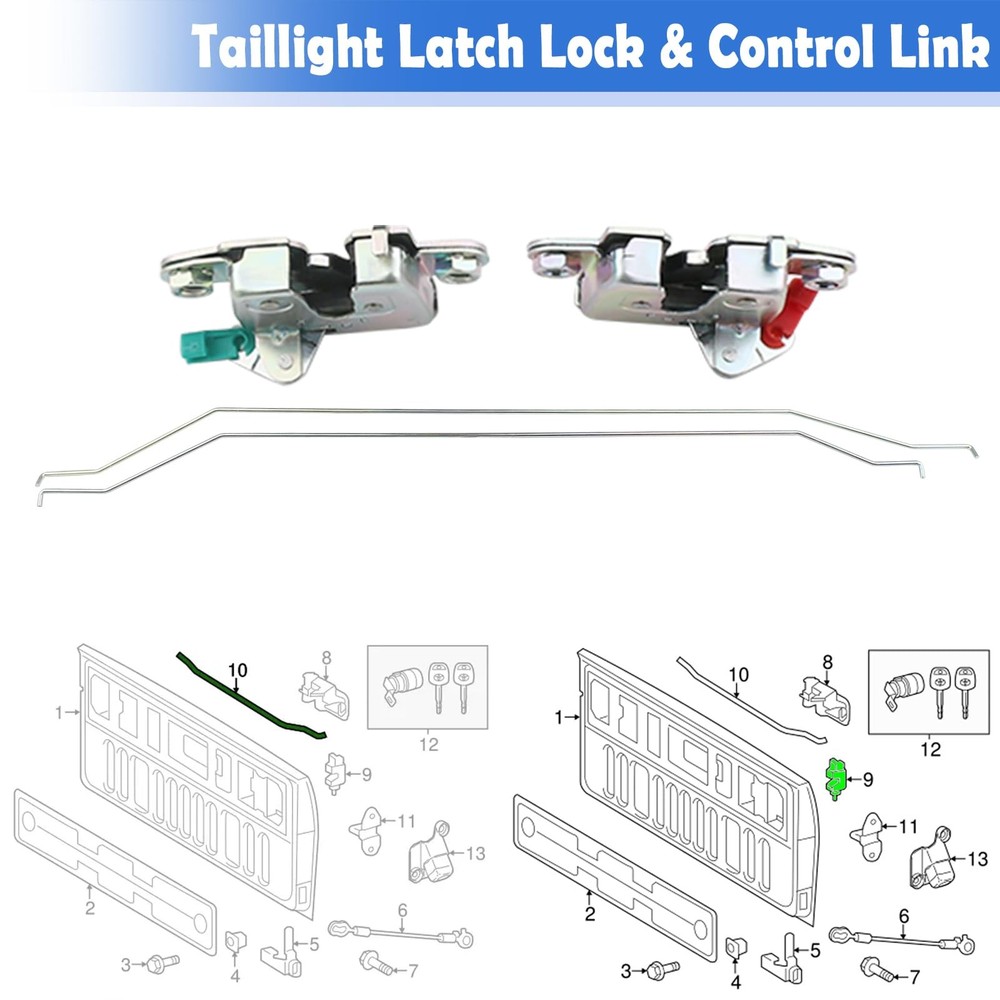 Osompar 1Pair Tailgate Latch Lock with Control Link 4 Pieces, Silver