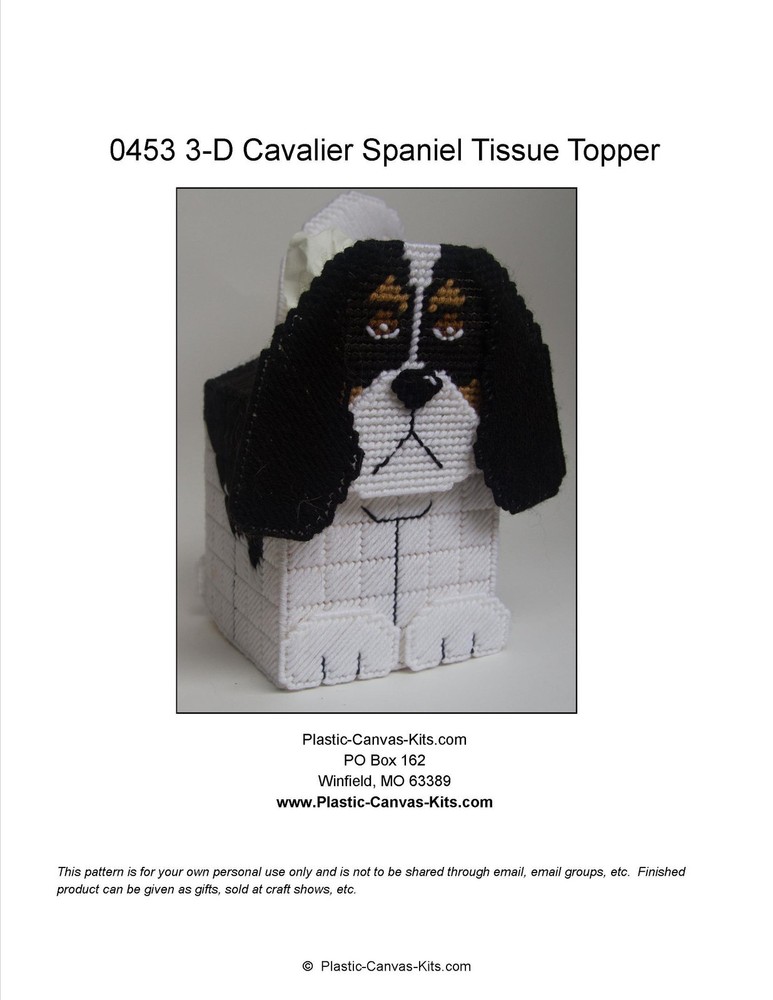 Cavalier Spaniel- 3-D Dog Tissue Topper-Plastic Canvas Pattern or Kit