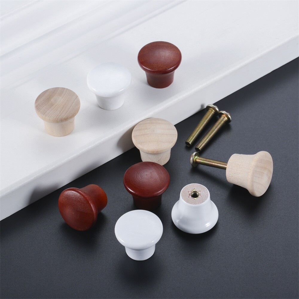 5Pcs Round Mini Wood Drawer Knobs Door Pulls Handles Kitchen Cabinet Replacement