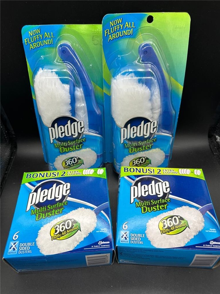 New Pledge Multi Surface Duster & Refills 16 Double Sided Dusters w/ 2 Handles