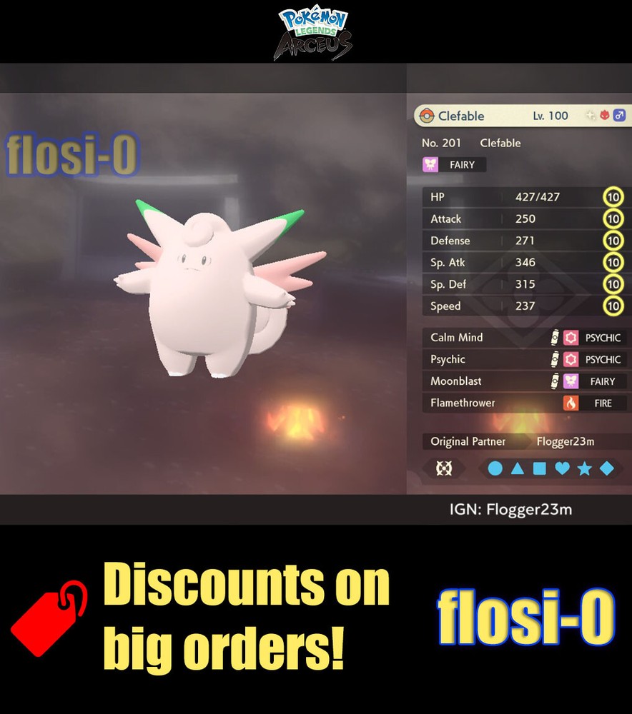 6IV Shiny Alpha Clefable Max Effort Level Pokemon Legends Arceus