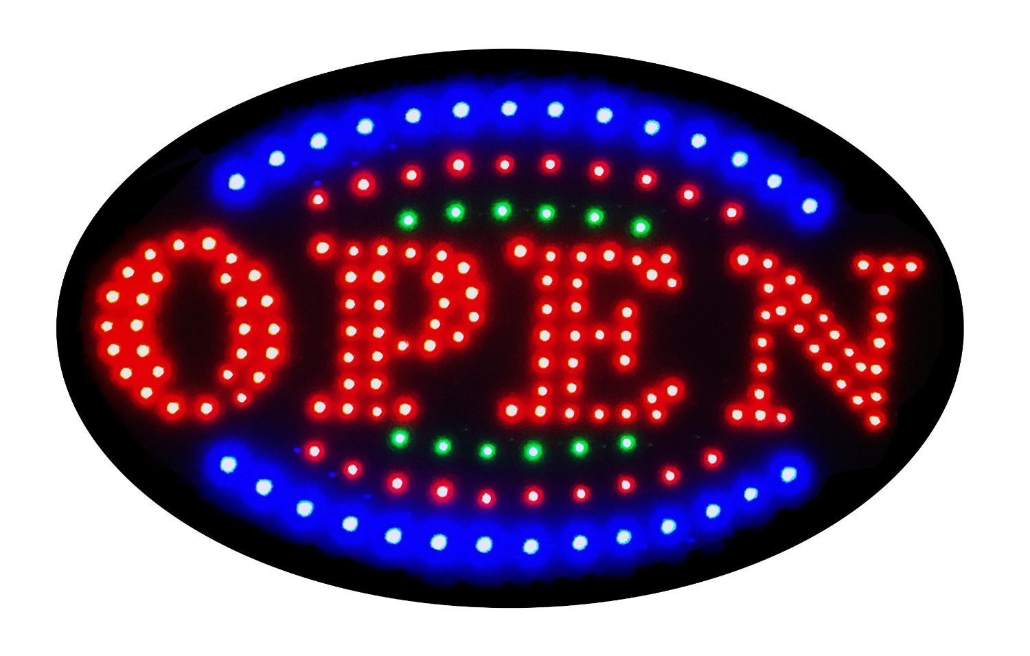 Jumbo 24" x 13" LED Neon Sign with Motion - "OPEN" with Blue/Green Tracer (B161)