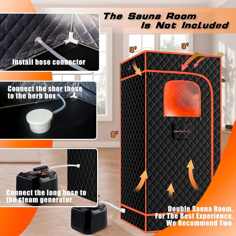 Fast Heating 1600W Portable Sauna Steamer - 9 Levels & Remote Timer Function