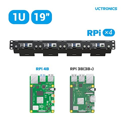 Front Removable 1U Rack Mount for Raspberry Pi, with 4 Mounting Brackets for