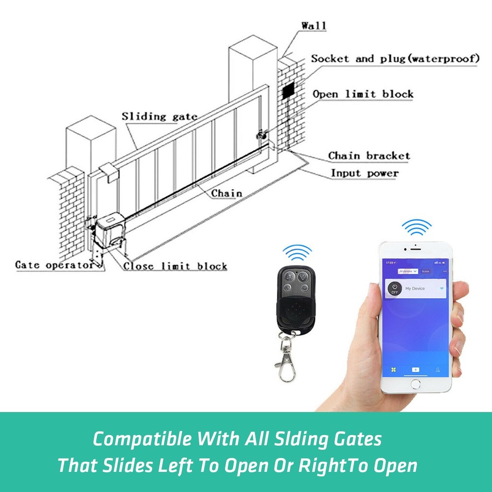 3300lbs Smart Electric Automatic Sliding Gate Opener APP+Keypad+4 Remote Control
