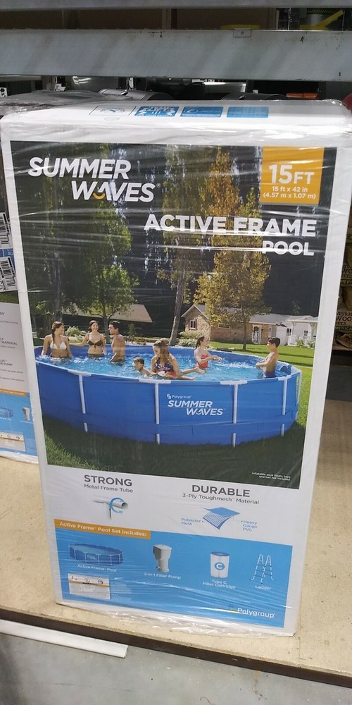 Summer Waves 15ftx42in Active Frame Pool Set W/ Filter Pump - NEW