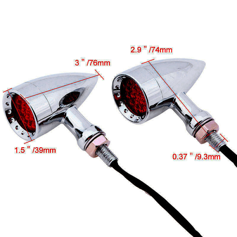 Chrome Bullet Brake Stop/Running LED Turn Signals RED Light Indicator Motorcycle