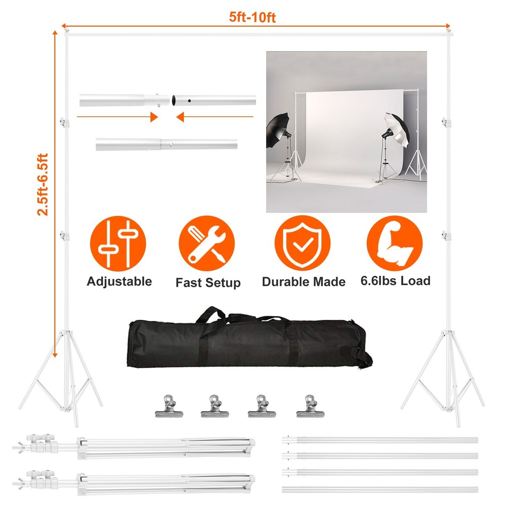 Heavy Duty Adjustable Photo Video Studio Backdrop Support Stand Set