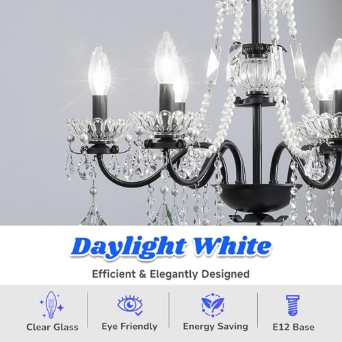 ELED Candelabra Bulb 40W Equivalent, 500LM Chandelier Light 12 Daylight White