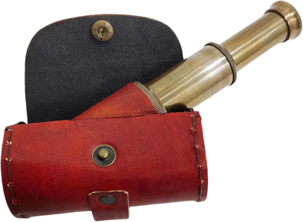 6'' Solid Brass Handheld Spyglass Telescope with Cylindrical Leather Brown...