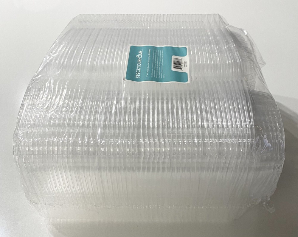 Take-Out Containers Clear Hinged Clam Shell Boxes (50 Pack) 5"x 5"x 3. New
