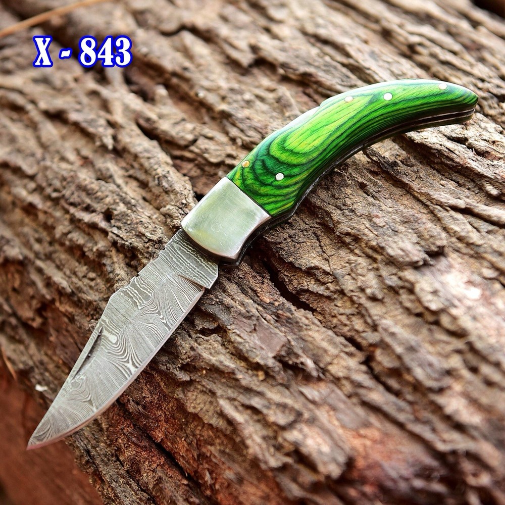 Custom Handmade Damascus Steel Foldable Blade Pocket Knife Lock-back