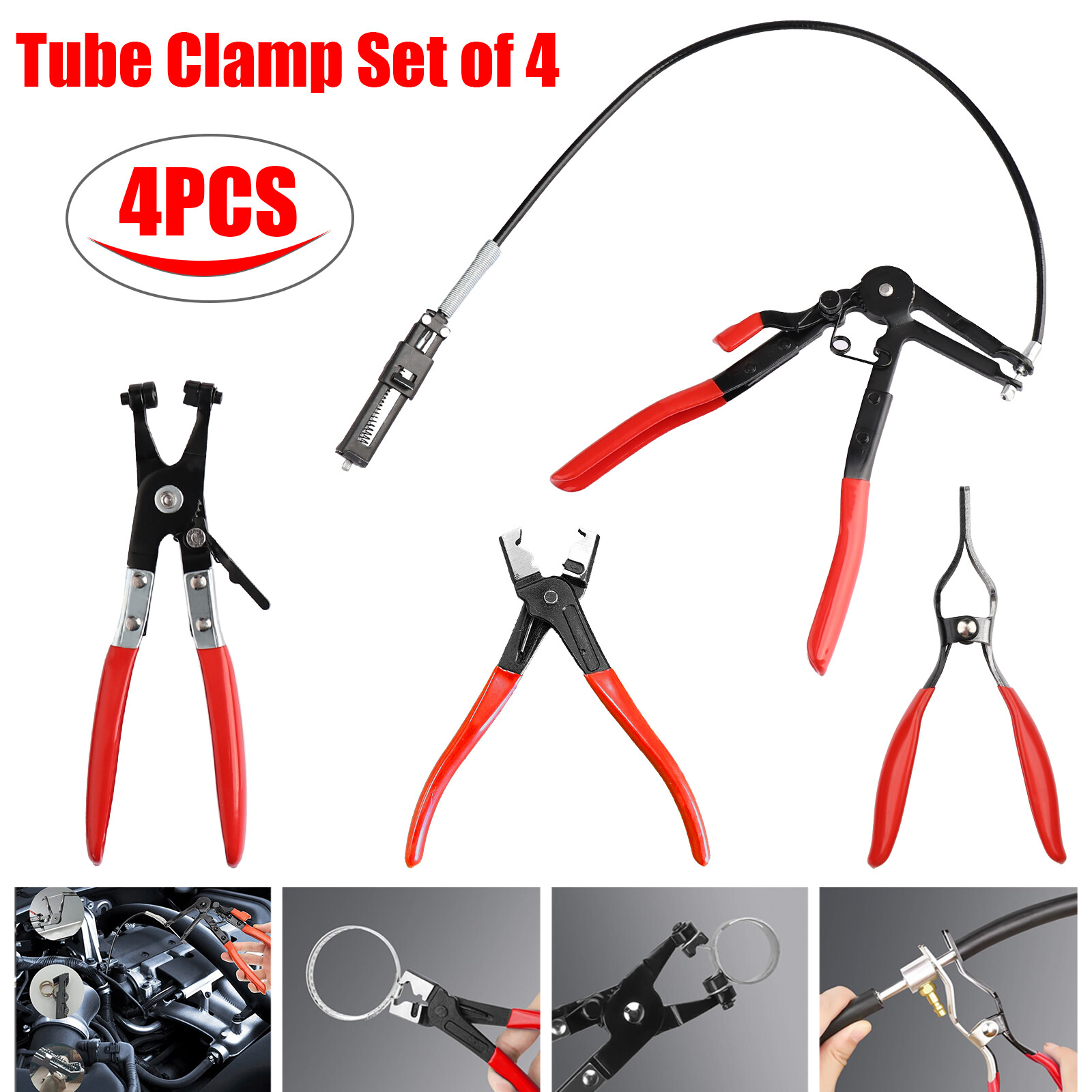 4Pcs Hose Clamp Pliers,Remover Kit with Long Reach Wire Spring Hose Clamp Pliers