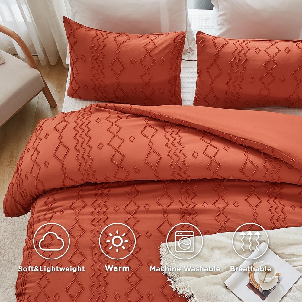 Andency Terracotta Tufted Comforter Set Queen(90x90Inch), 3 Pieces(1 Boho Com...