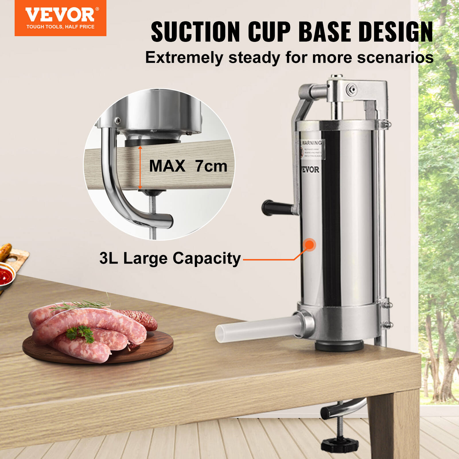 VEVOR Sausage Stuffer 3L Vertical Sausage Maker Meat Maker Press Stainless Steel