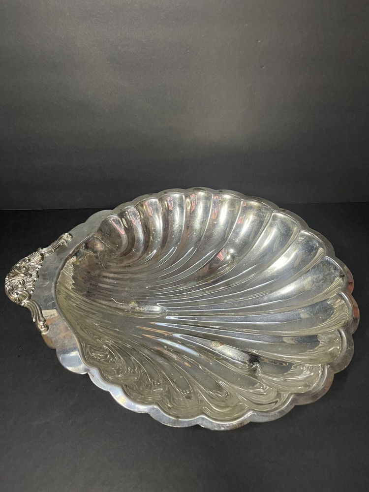 Large Trademark Silver over copper plate Clam Shell Bowl