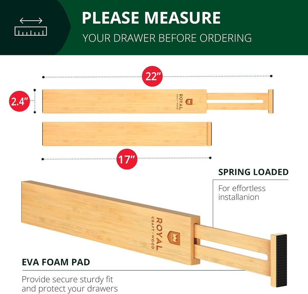 Adjustable Drawer Separator Splitters - 17–22 Inches