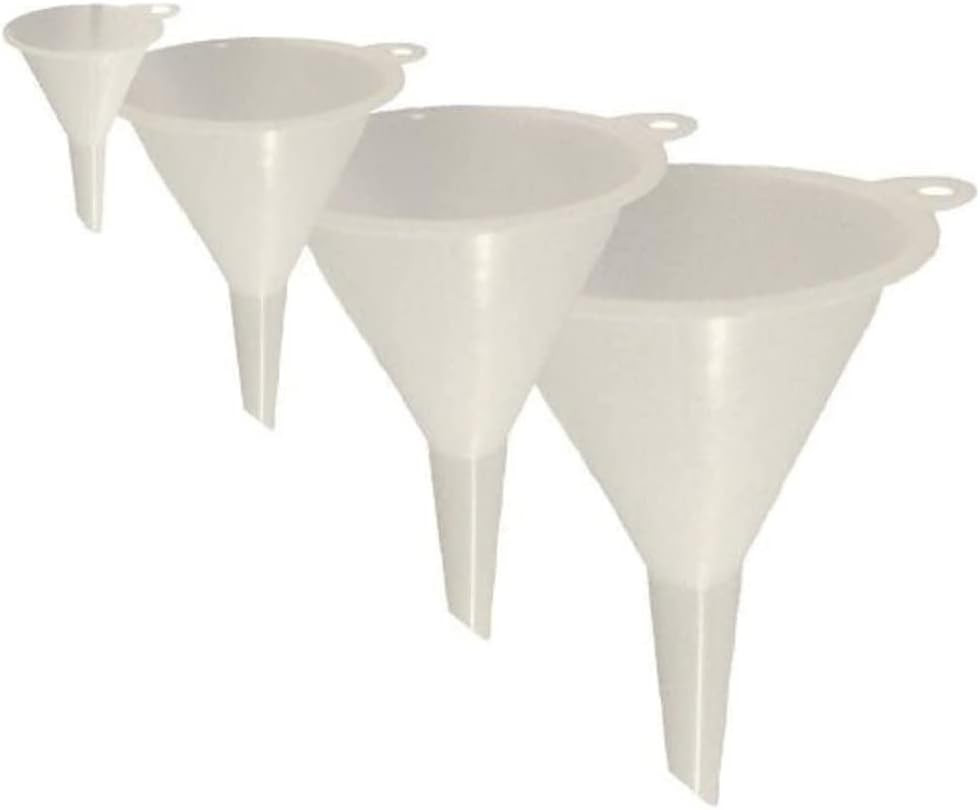 Set of 4 General Purpose Plastic Assorted Sizes Nested Funnel Set, White