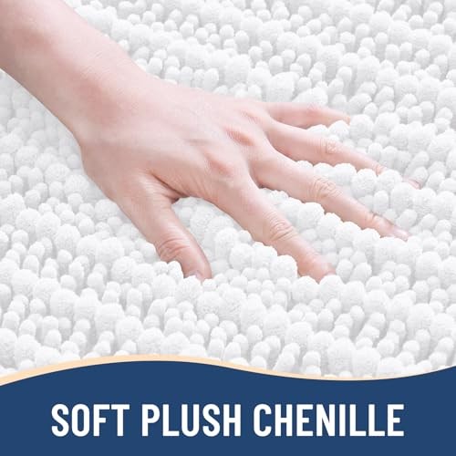 Luxury Chenille Bathroom Rug Mat, Extra Soft Thick 24" x 16" Rectangular White