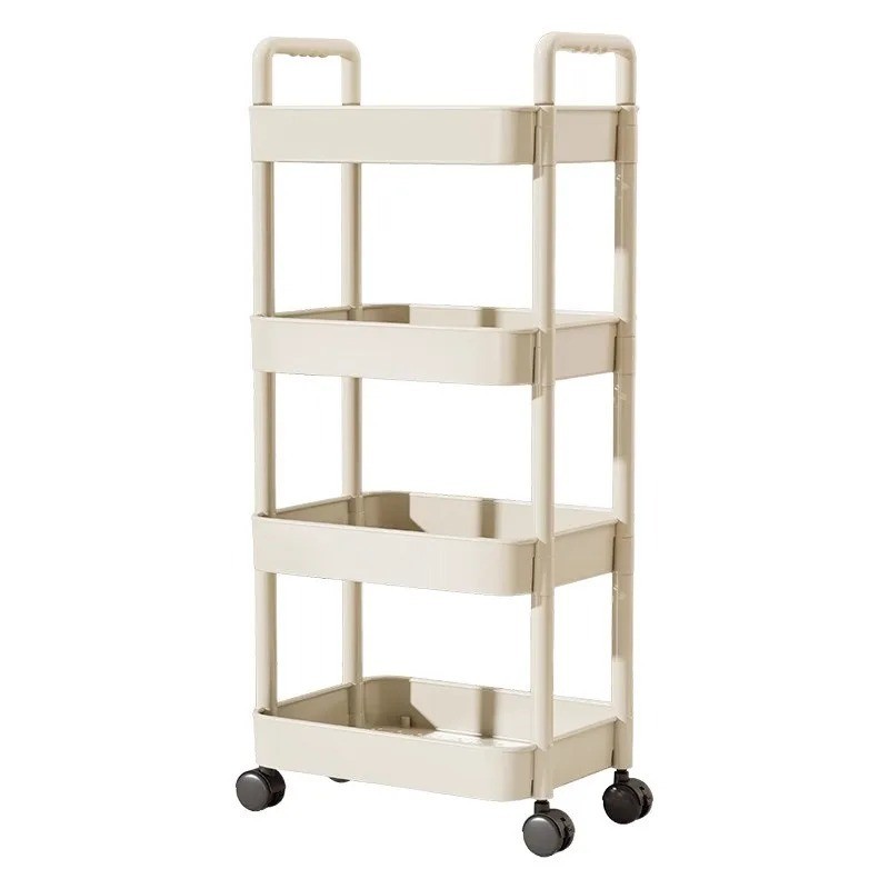 Floor-Standing Trolley with Handlebar Multi-Layer Storage Rack Kitchen Bathroom