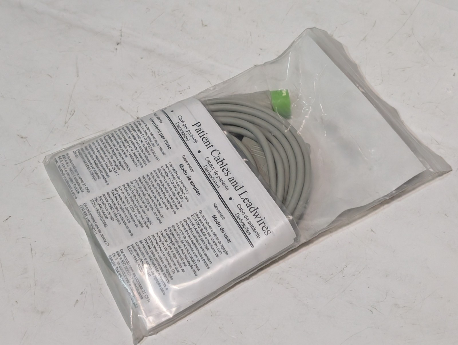 Lot of 5 TruLink 700-0008-57 5-Lead Shielded ECG Cables, 10ft AAMI Spacelabs