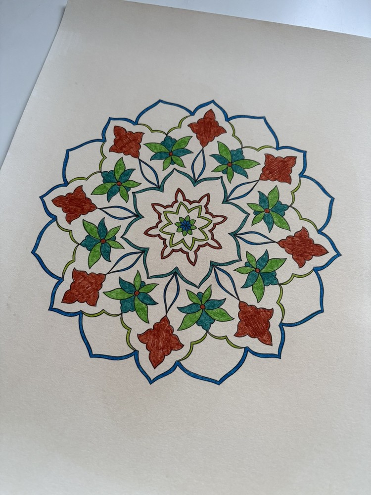 Original Art-Drawing-Circular Pattern-Rosette-Mandala -9" x 12" A4 - Artwork